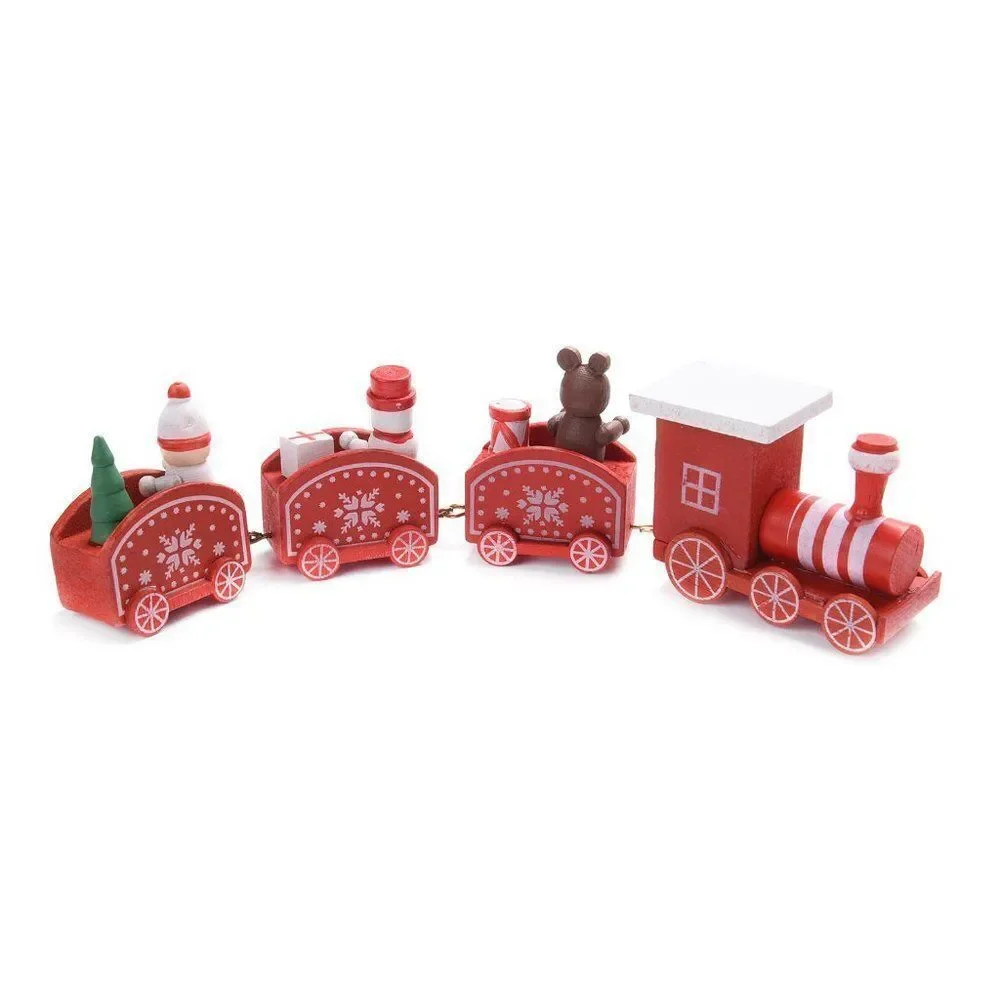 Red Christmas Themed Wooden Mini Train Ornaments